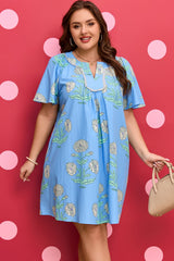 Plus Size Floral Split Neck Mini Dress