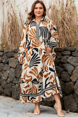 Plus Size Abstract Print Contrast Collar Shift Dress