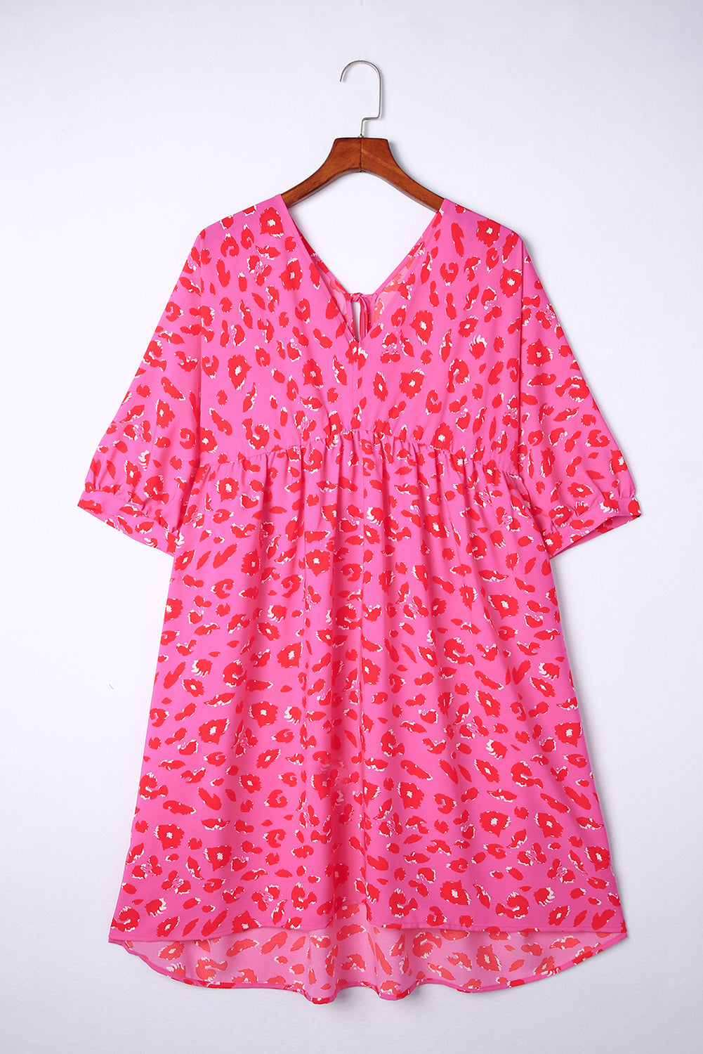 Plus Size 3/4 Sleeve V-Neck Leopard Babydoll Dress