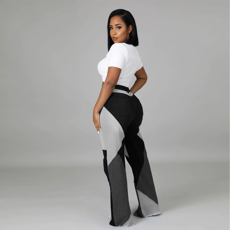 Plus Size High Waist Wide Leg Two Tone Stretch Jeans
