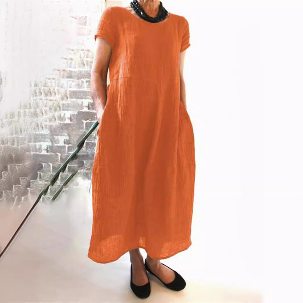 Plus Size Cotton Linen Midi Dress