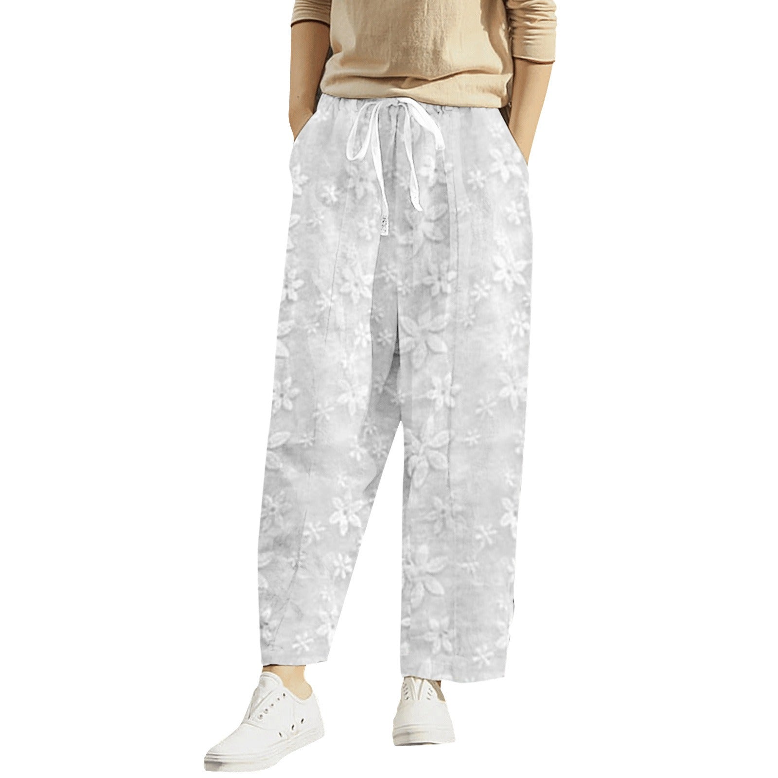 Plus Size Lace-Up Cropped Casual Pants