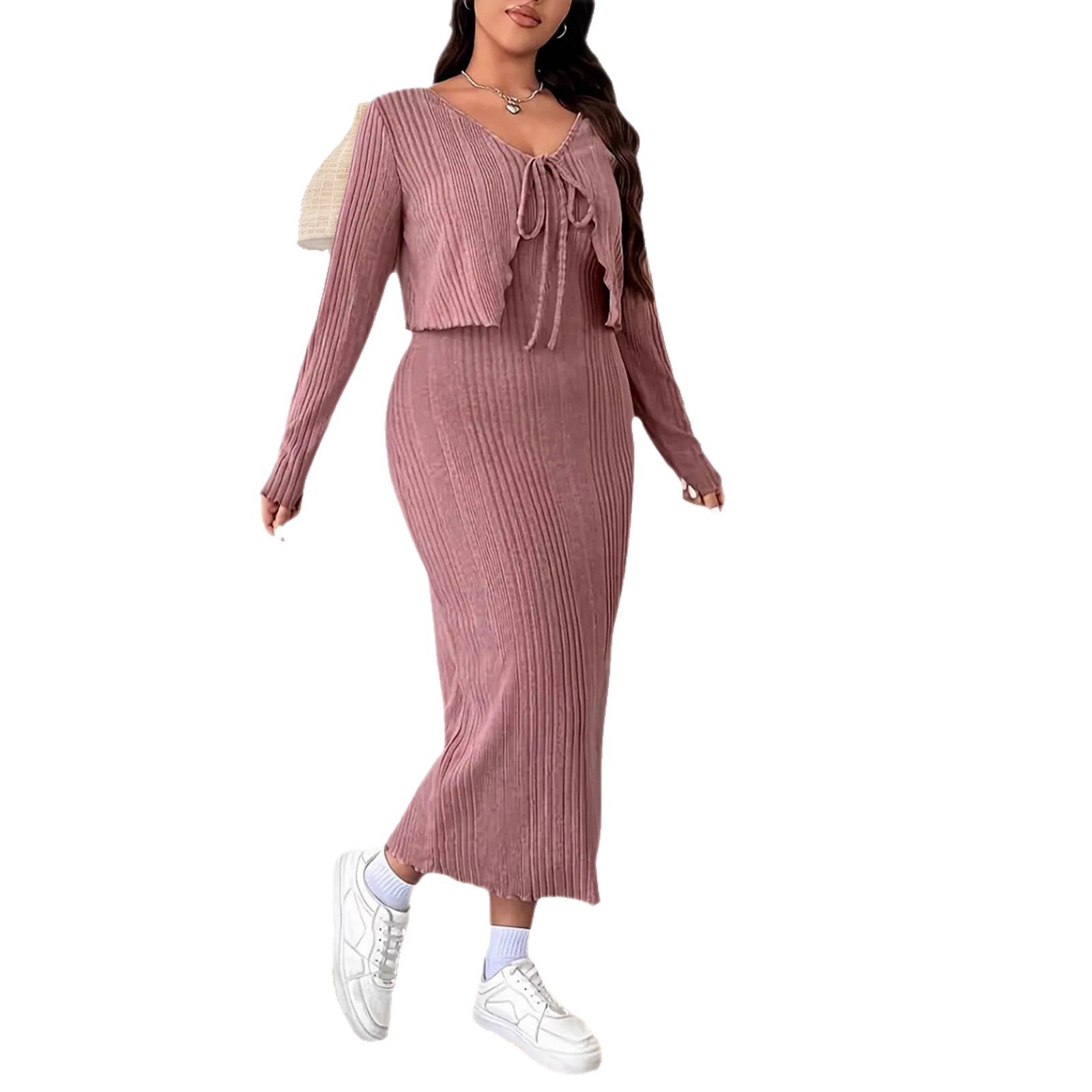 Plus Size Elegant Belted Two-Piece Set
