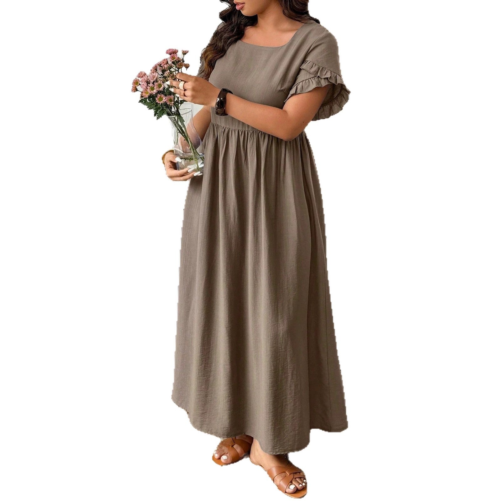 Plus Size Casual Long Dress 3/4 Sleeve