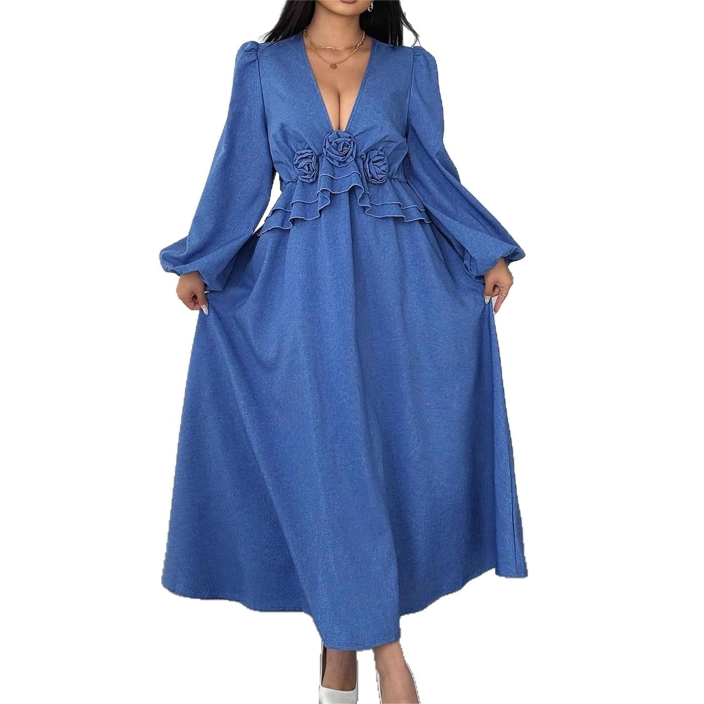 Plus Size Elegant V-Neck Floral Maxi Dress