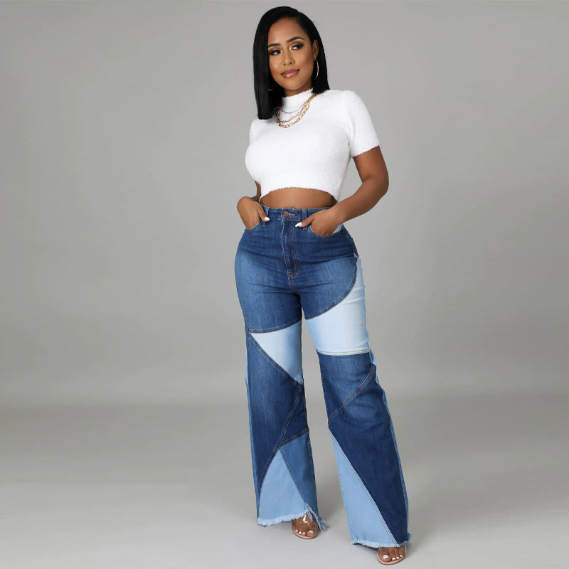 Plus Size High Waist Wide Leg Two Tone Stretch Jeans