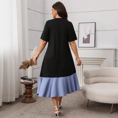 Plus Size Color Block A-Line Dress