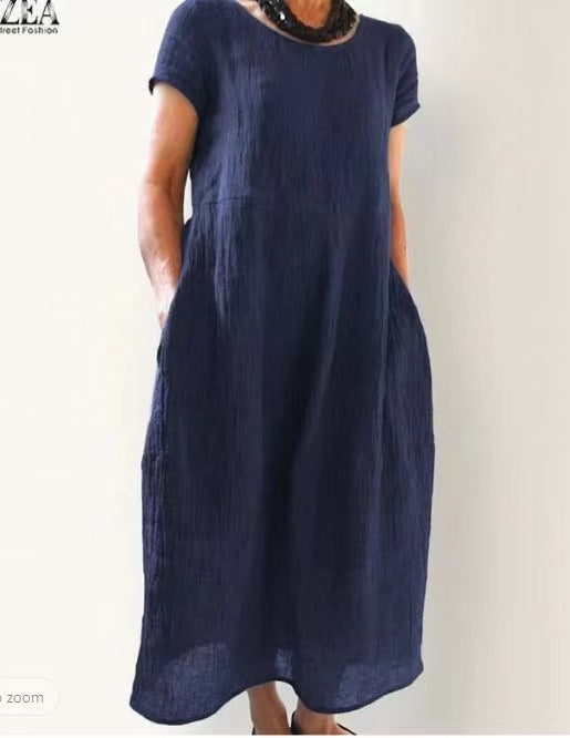 Plus Size Cotton Linen Midi Dress