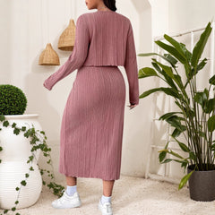 Plus Size Elegant Belted Two-Piece Set