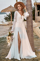 Plus Size Deep V A-Line Beaded Lace Dress