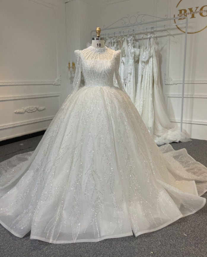 Plus Size Heavy Beading Lace Ball Gown Wedding Dress