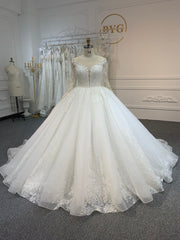 Plus Size Long-Sleeved Beaded Sequin Ball Gown