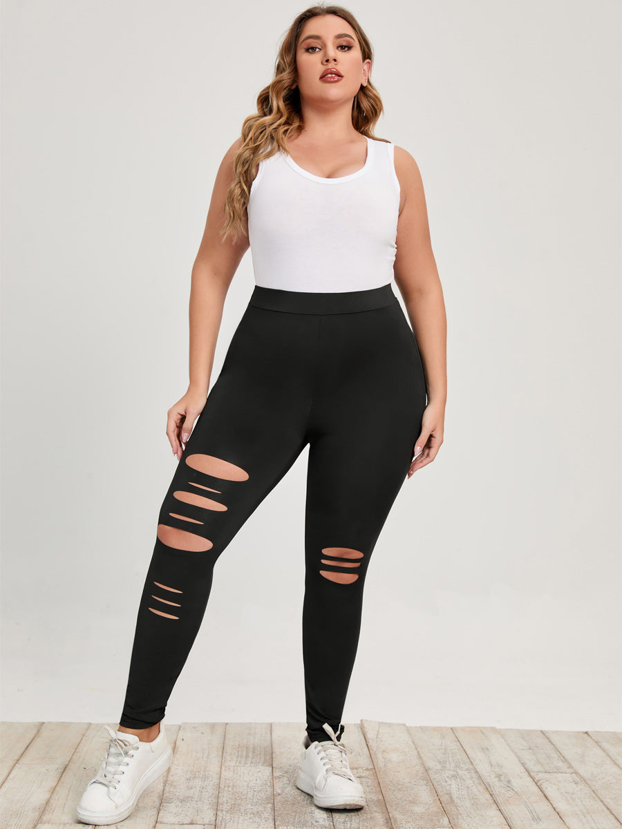 Plus Size Distressed Hole Leggings