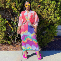 Plus Size African Print Pencil Dress V-Neck