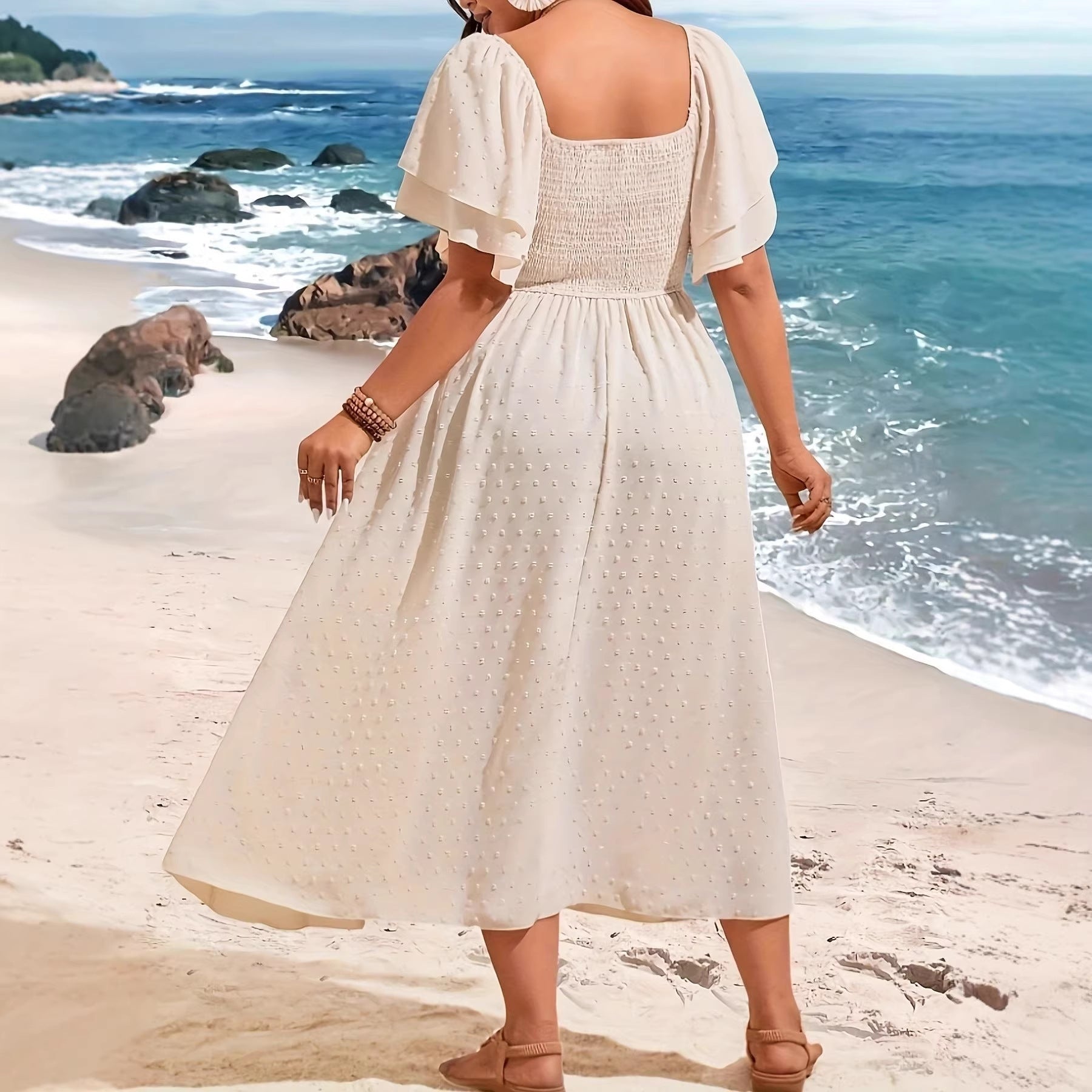 Plus Size Elegant V-Neck Long Sleeve Maxi Dress