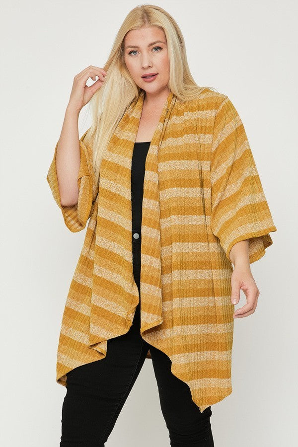 Plus Size Kimono Striped Cardigan