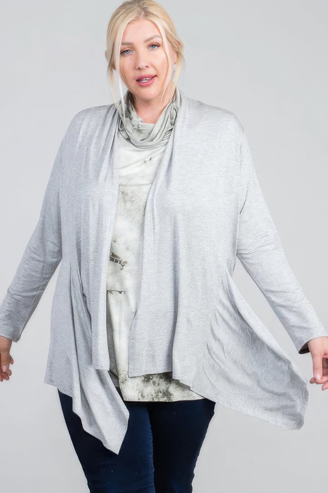 Plus Size Long Sleeve Open Cardigan