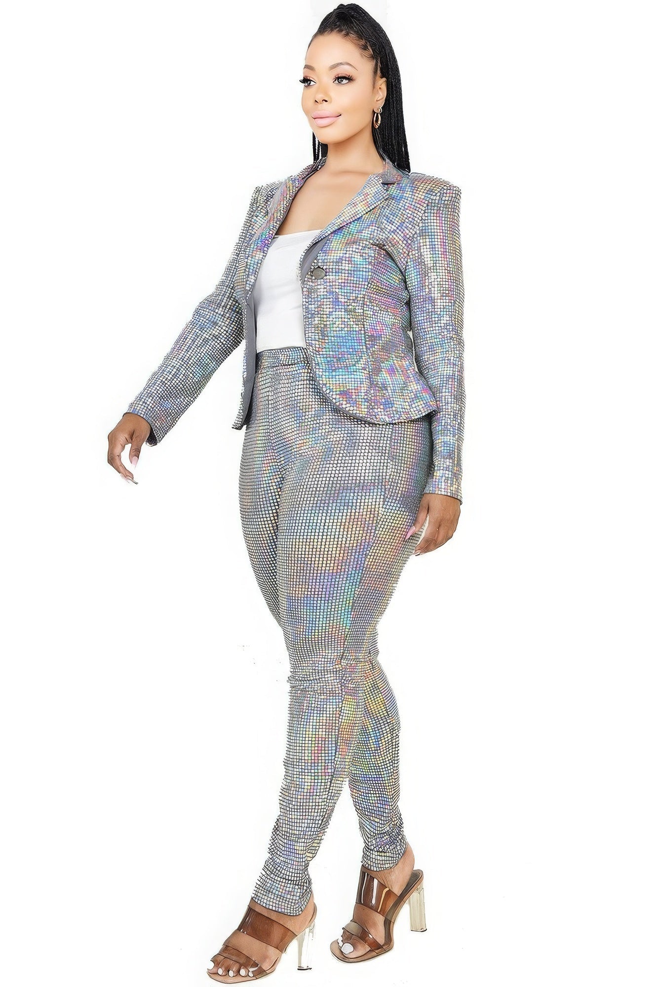 Plus Size Disco Sequins Jacket Set