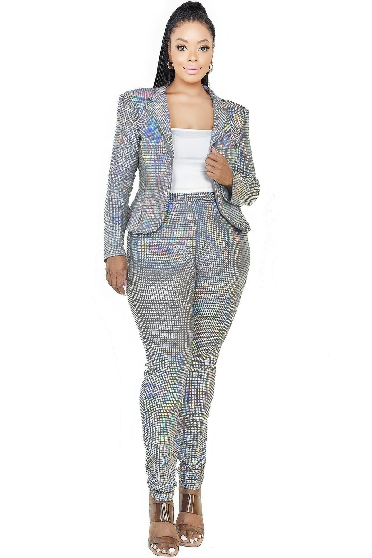 Plus Size Disco Sequins Jacket Set