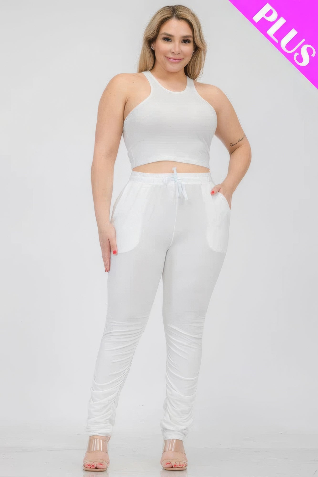 Plus Size Crop Tank & Ruched Pants Set