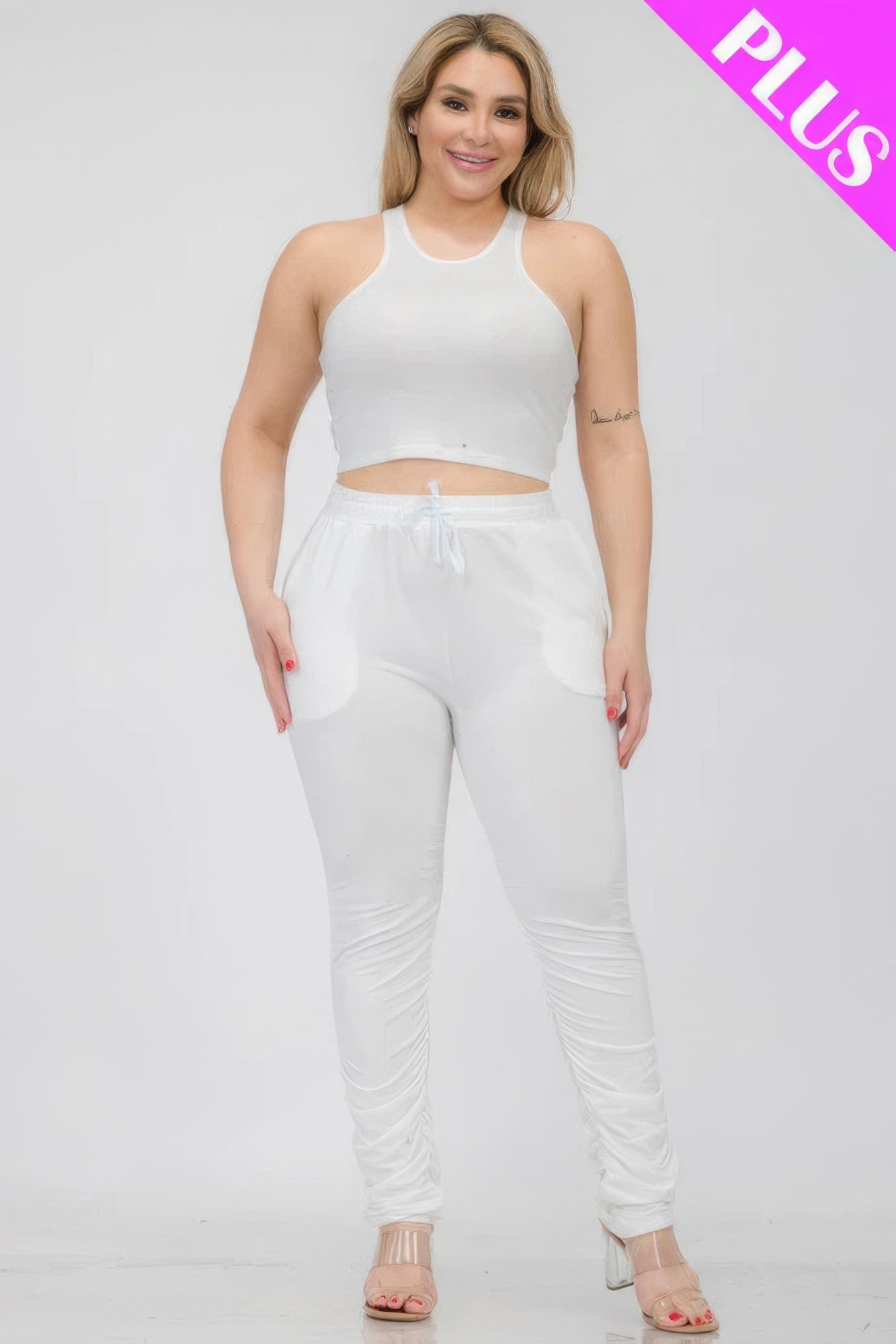 Plus Size Crop Tank & Ruched Pants Set