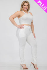 Plus Size Crop Tank & Ruched Pants Set
