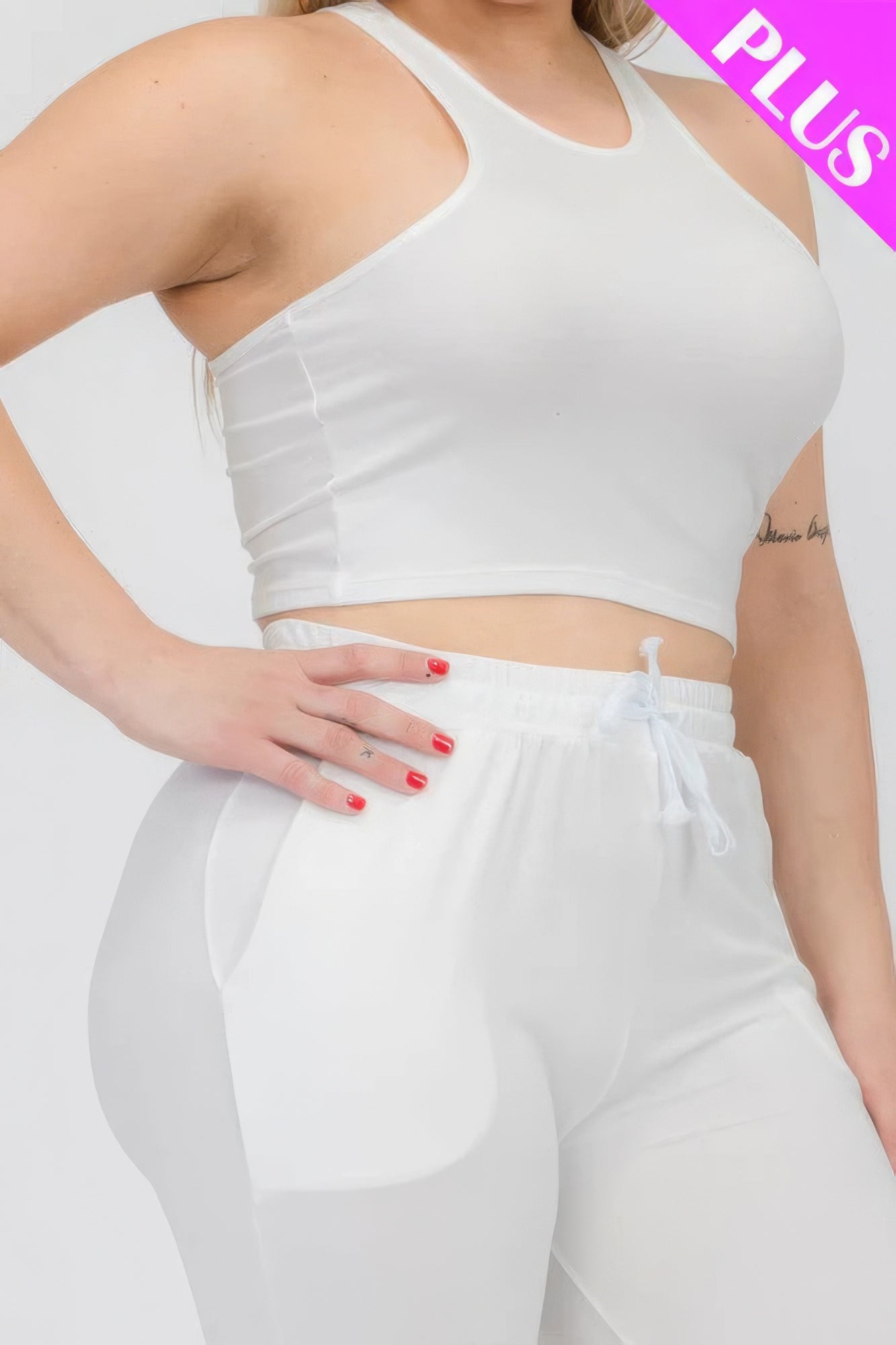 Plus Size Crop Tank & Ruched Pants Set