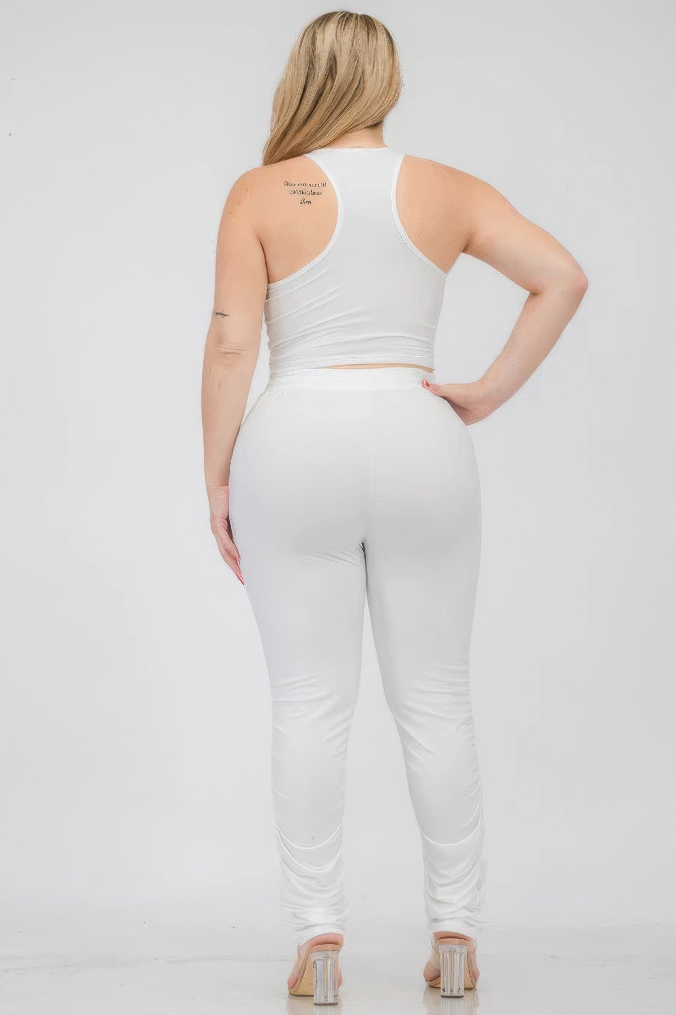 Plus Size Crop Tank & Ruched Pants Set