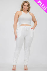 Plus Size Crop Tank & Ruched Pants Set