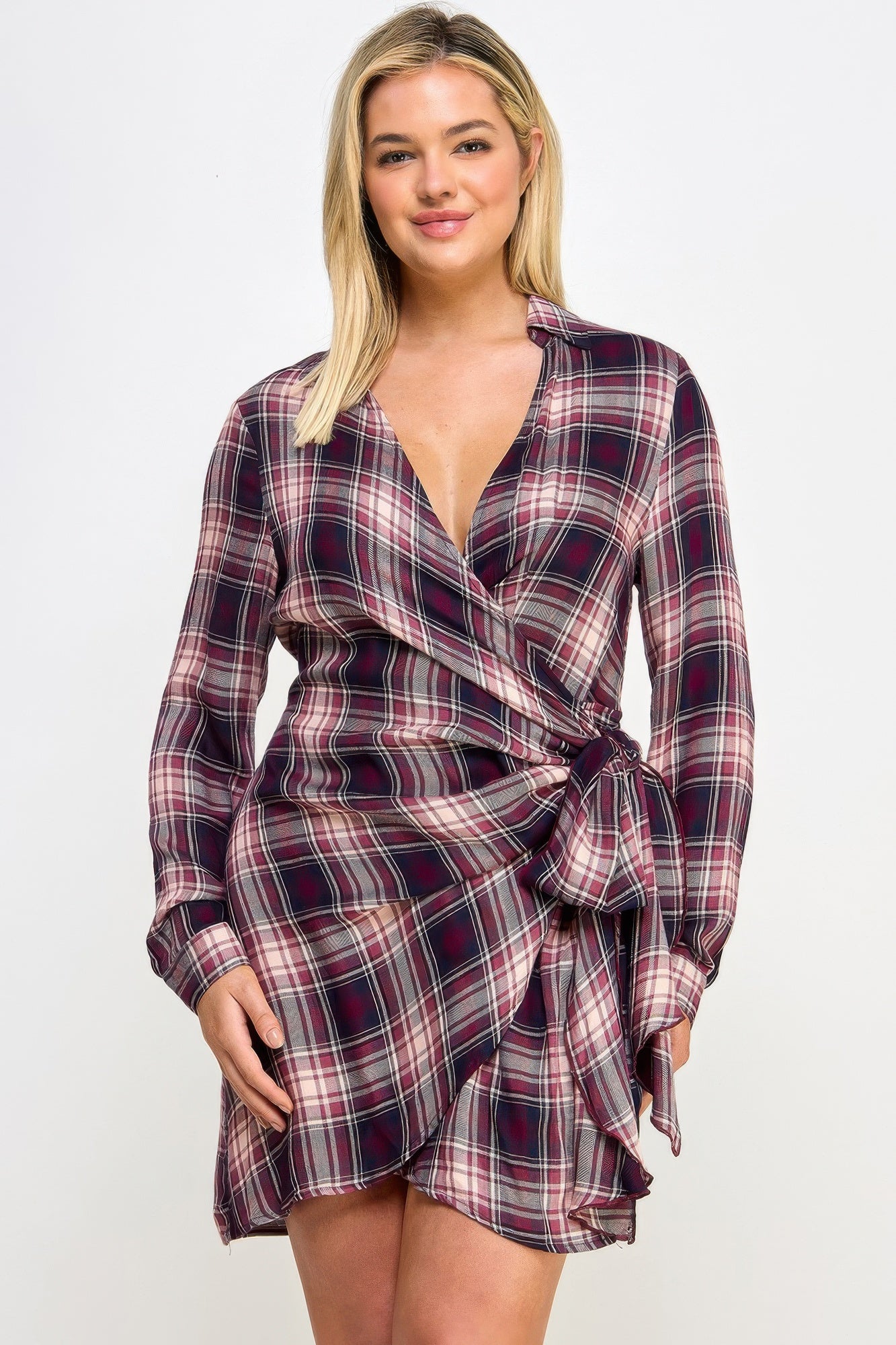 Plus Size Long Sleeve Plaid Dress