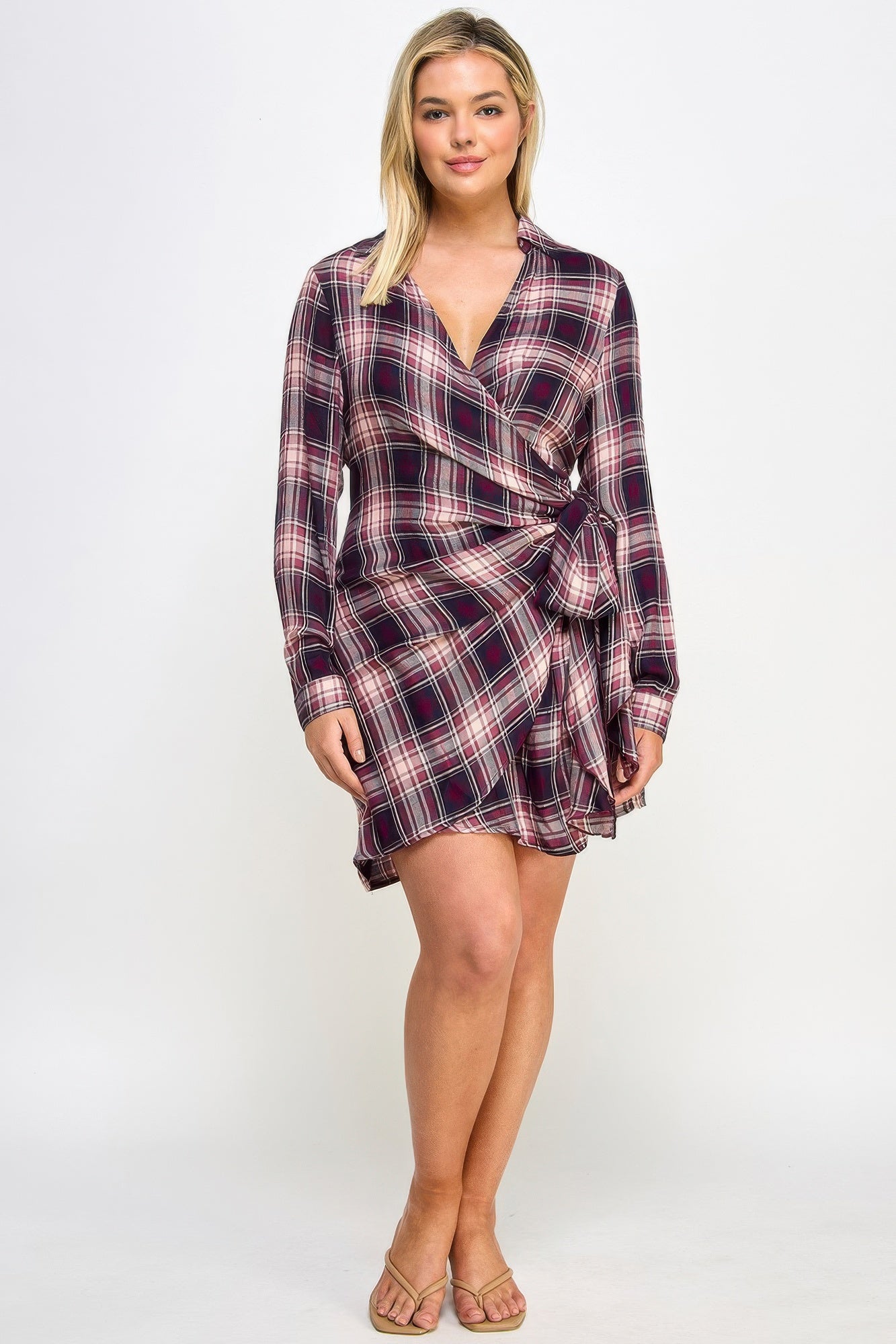 Plus Size Long Sleeve Plaid Dress