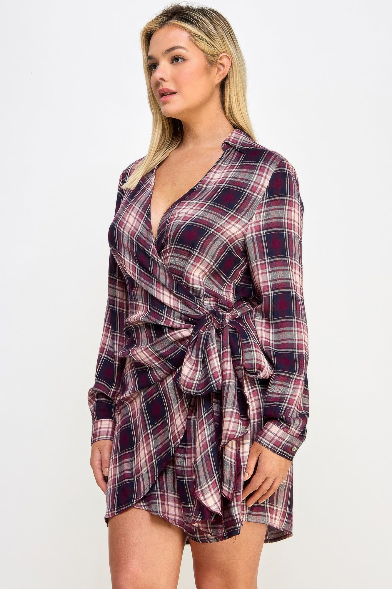 Plus Size Long Sleeve Plaid Dress