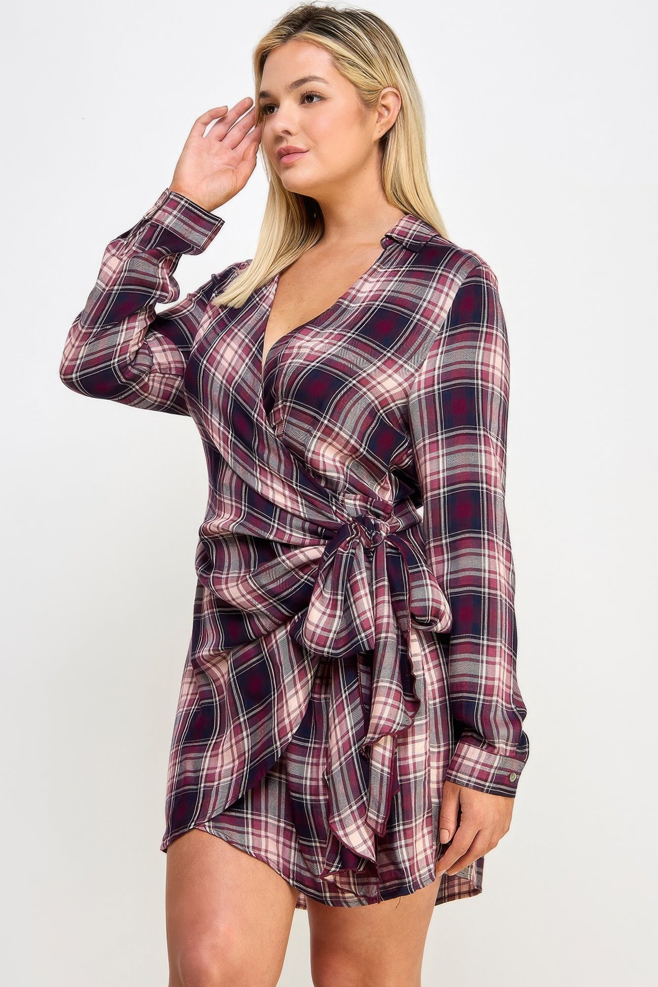 Plus Size Long Sleeve Plaid Dress