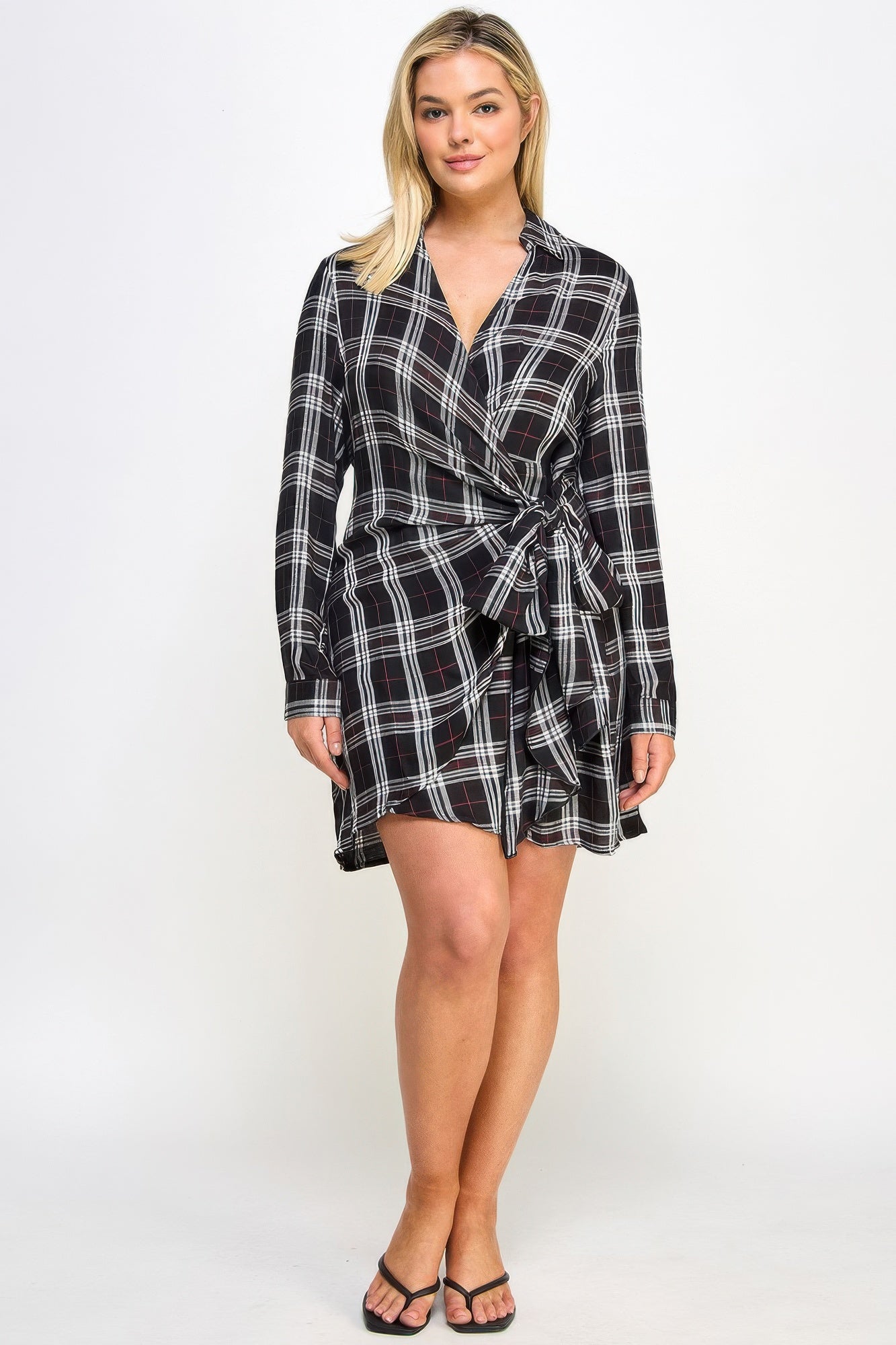Plus Size Long Sleeve Plaid Dress