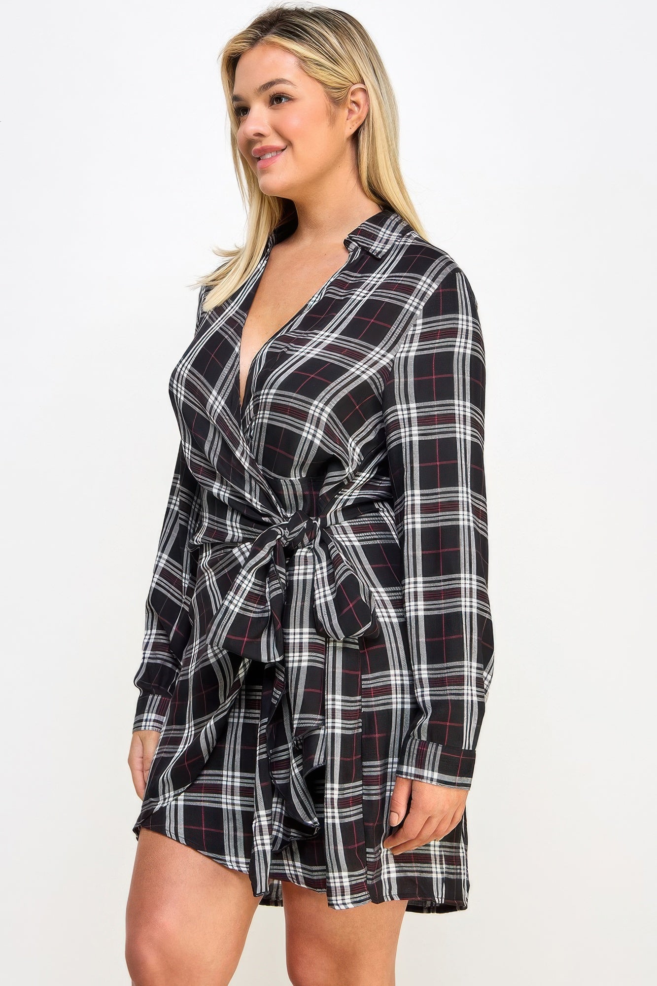 Plus Size Long Sleeve Plaid Dress