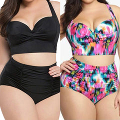 Plus Size High Waist Flower Print Bikini