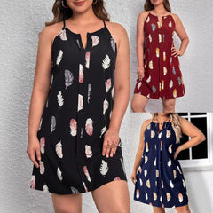 Plus Size Gothic Feather V-Neck Midi Dress
