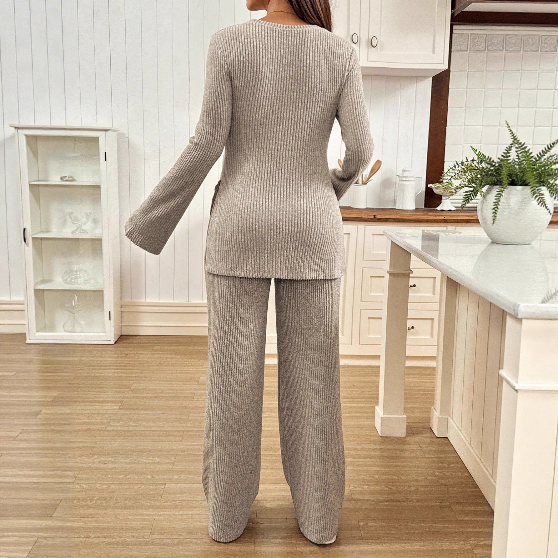 Plus Size Flared Sleeve Top with Side Slit