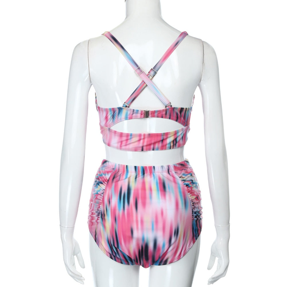 Plus Size High Waist Flower Print Bikini