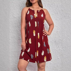 Plus Size Gothic Feather V-Neck Midi Dress