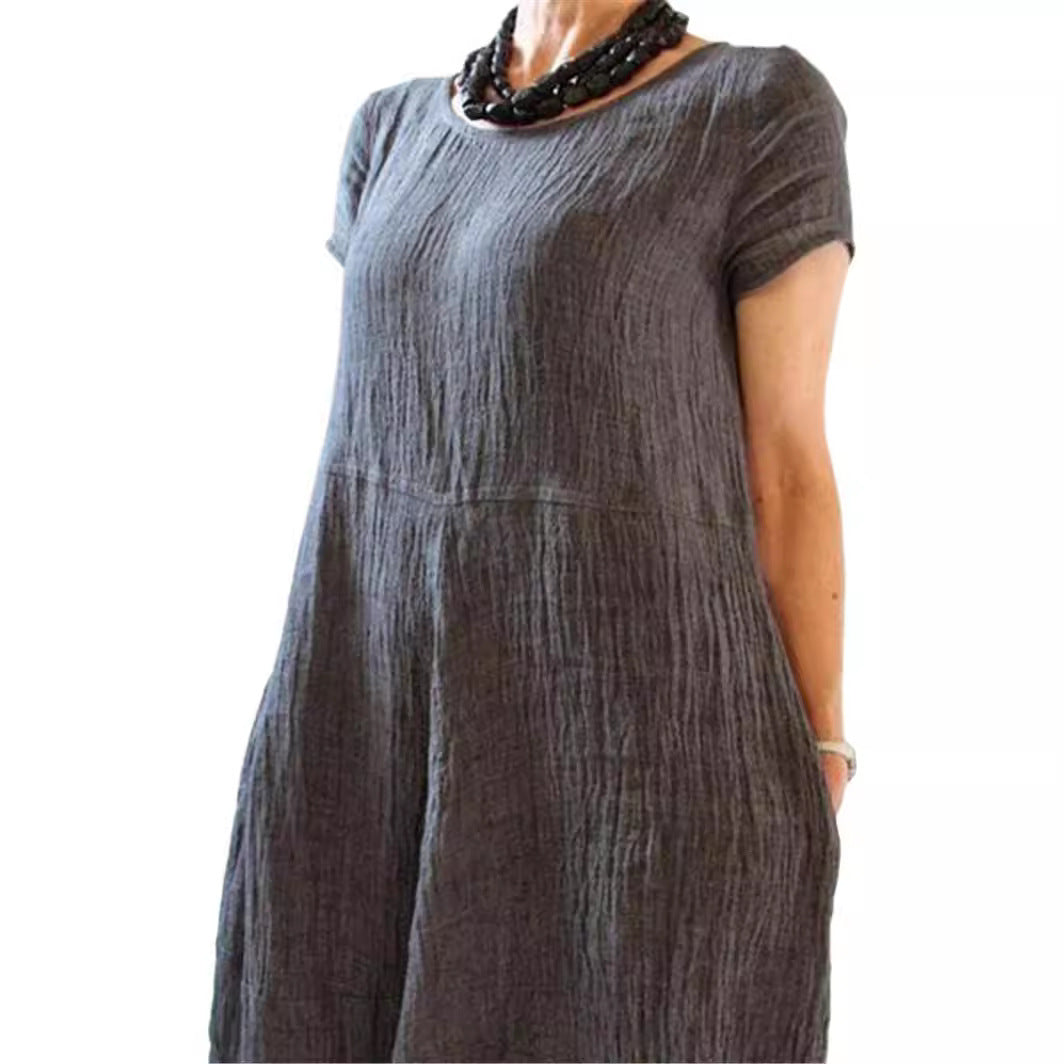 Plus Size Cotton Linen Midi Dress