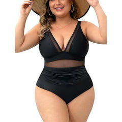 Plus Size Black One-Piece Swimsuit Mesh