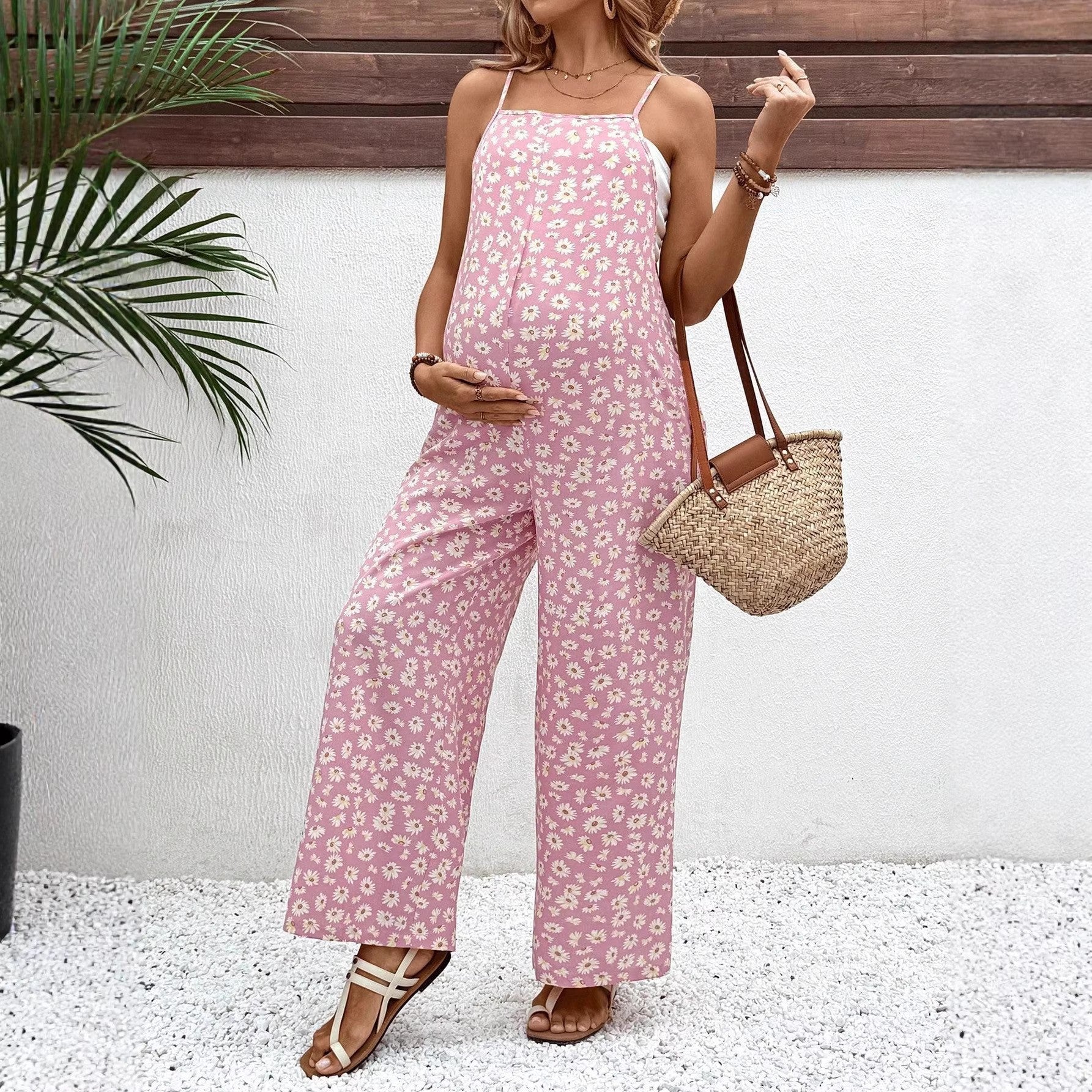 Plus Size Bohemian Printed Maternity Jumpsuit