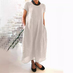 Plus Size Cotton Linen Midi Dress