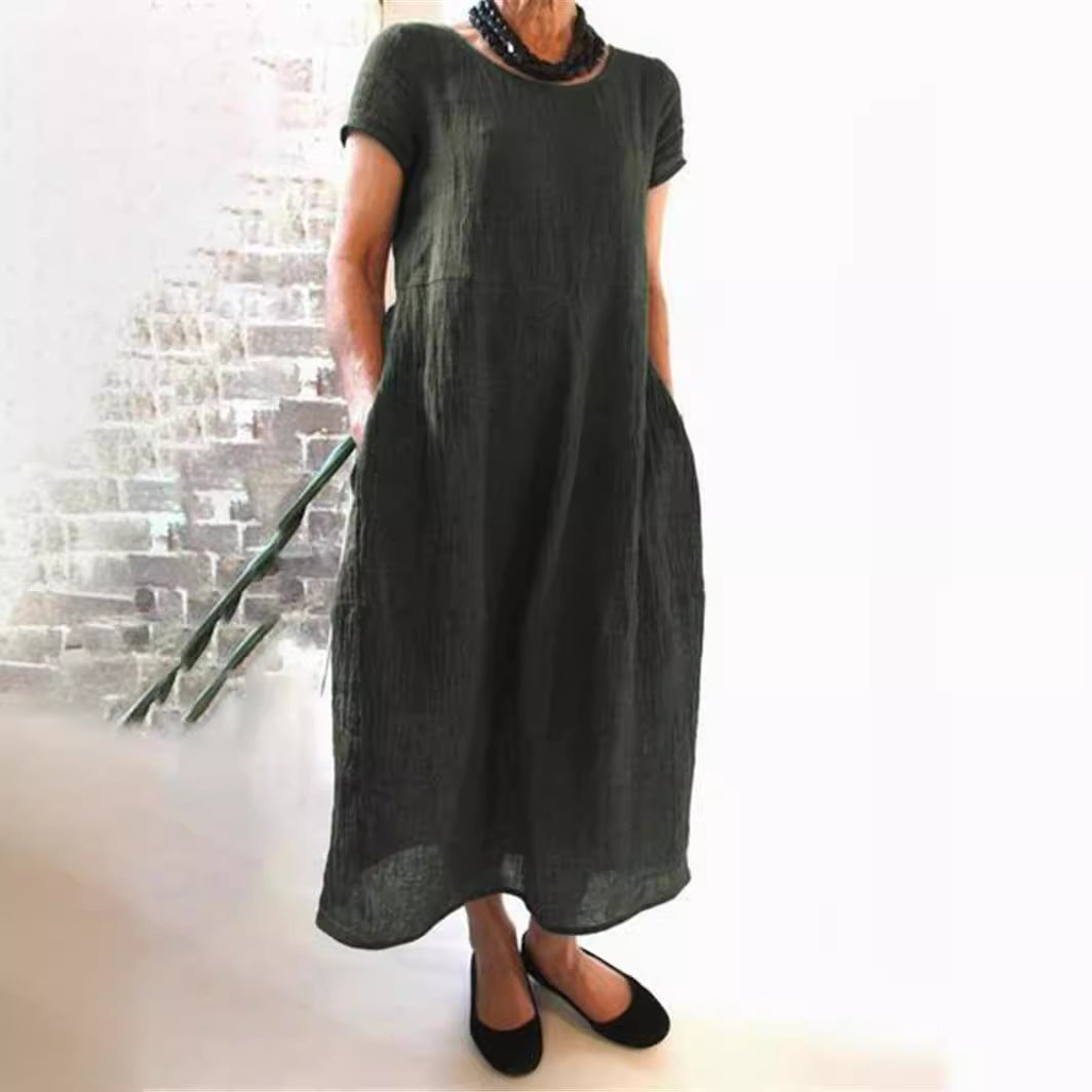 Plus Size Cotton Linen Midi Dress