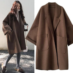 Plus Size Elegant Woolen Trench Coat Winter