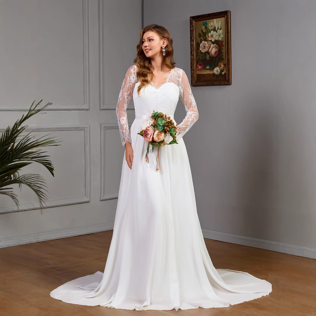Plus Size Lace Long Sleeve Wedding Bridal Dress