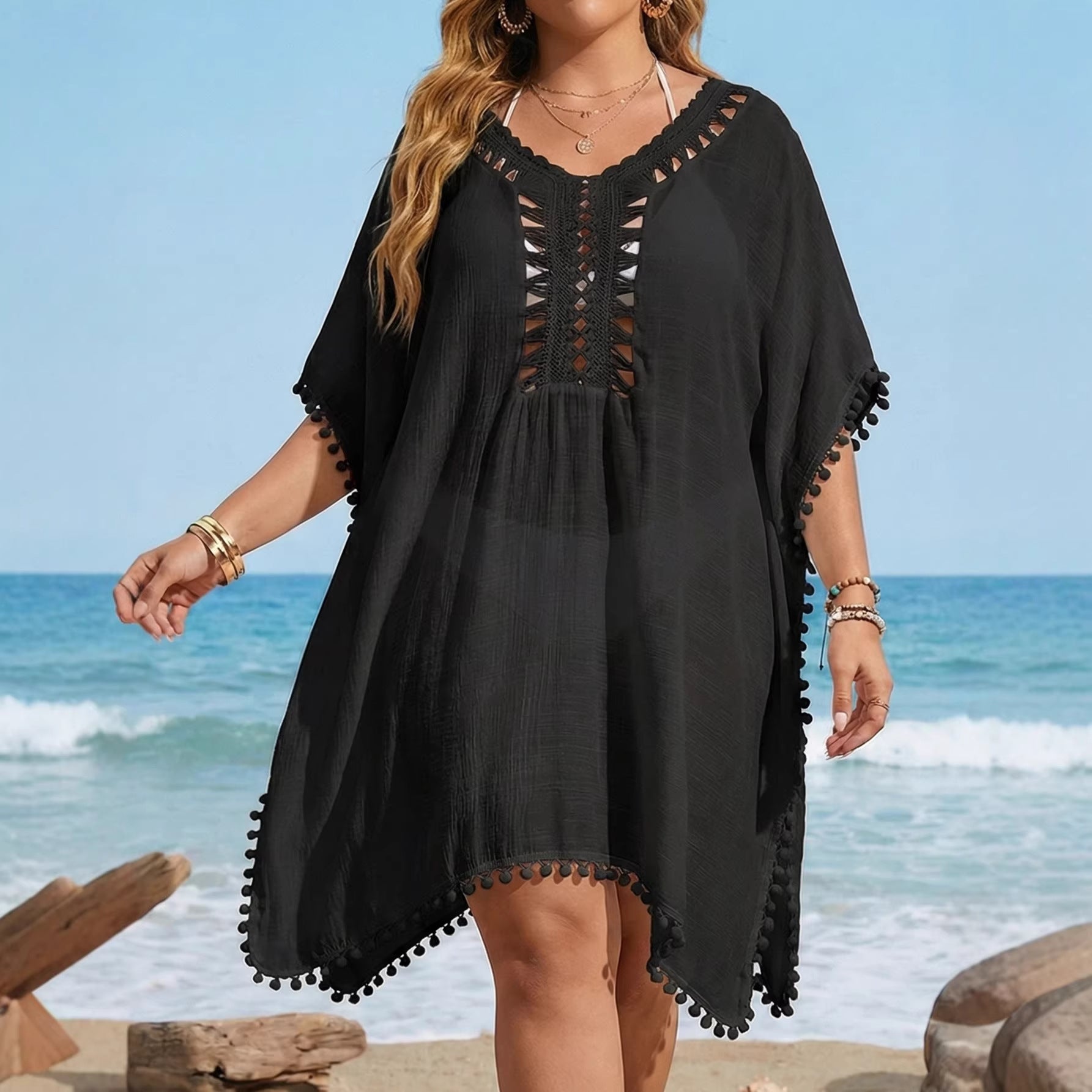 Plus Size Hand-Crocheted Patchwork Bikini Dress