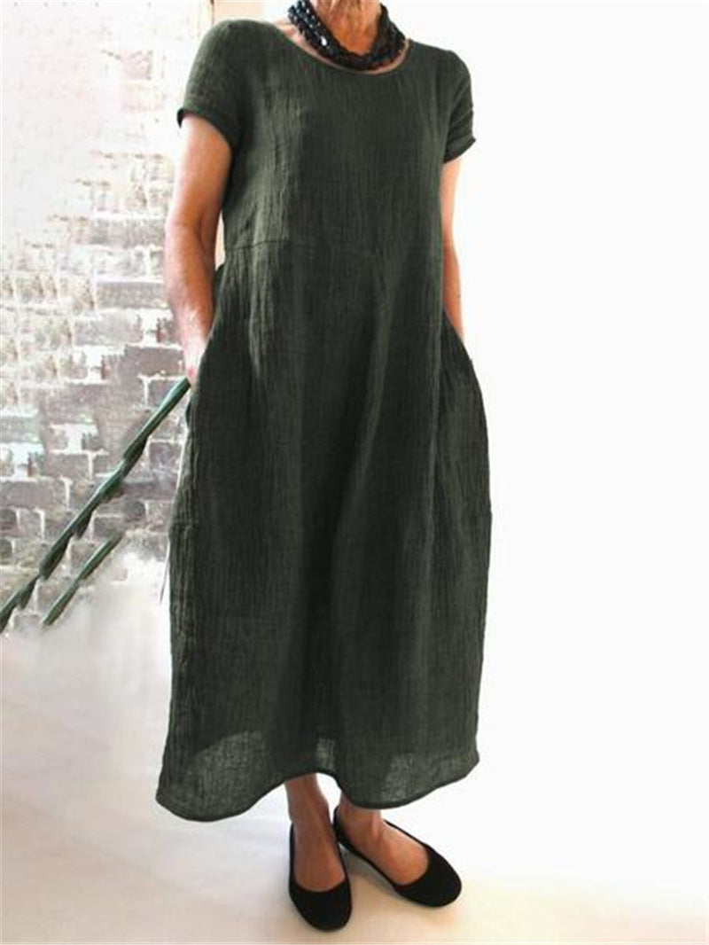 Plus Size Cotton Linen Midi Dress