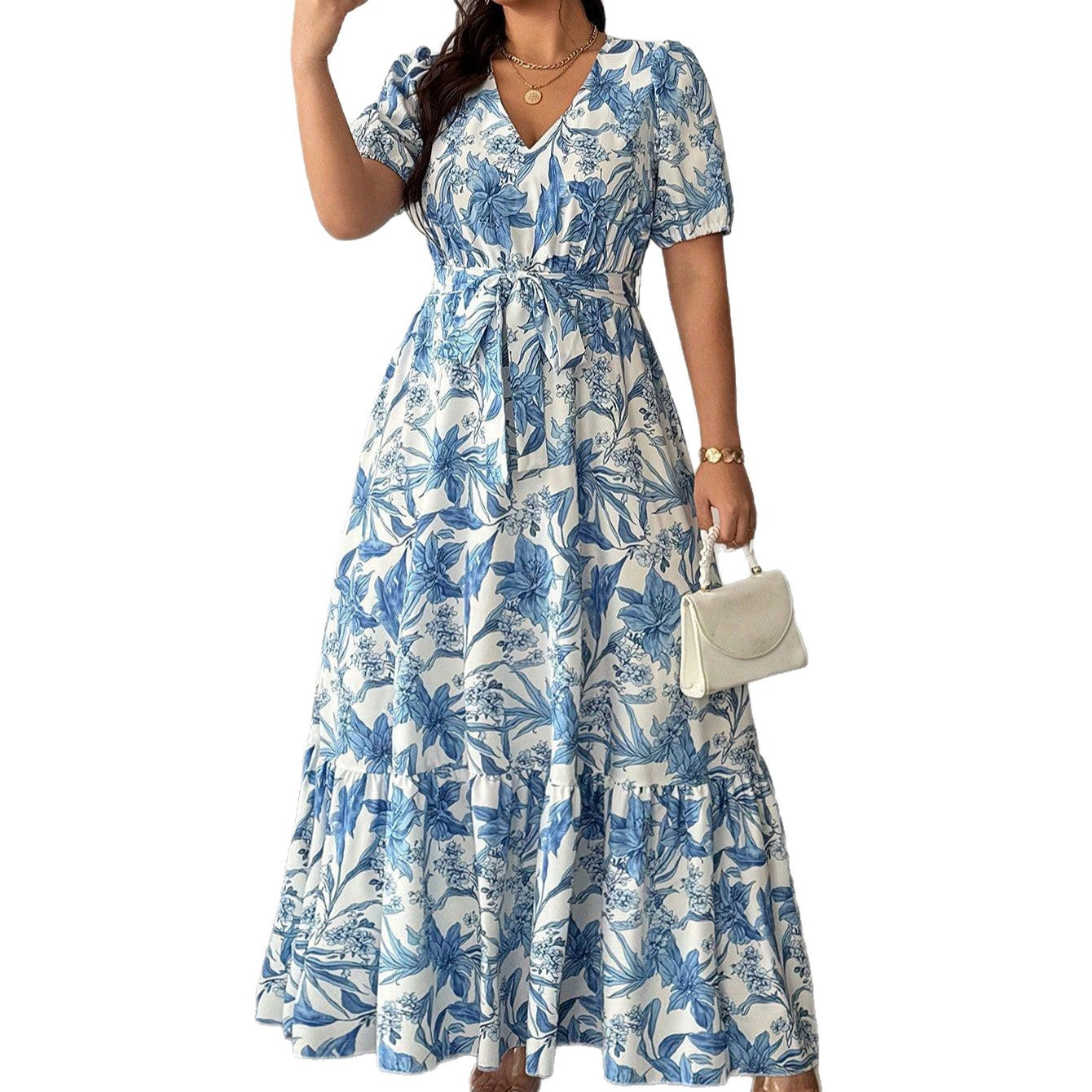 Plus Size Elegant Waist-Cinching A-Line Dress